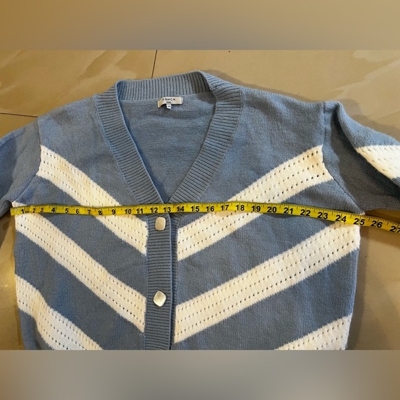 FRNCH Blue & White Open Front Lahlia Cardigan Size M Knitting long sleeves - Picture 7 of 16